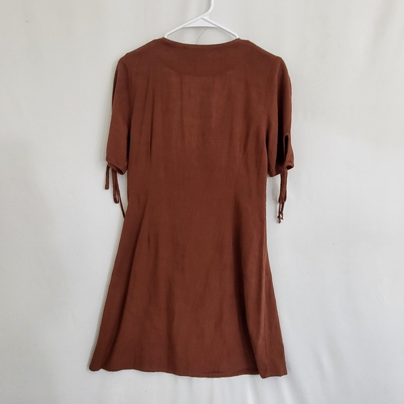Francesca's Blue Rain Jamison Button Down Wrap Dress Linen Blend Brown XS $48 - Picture 2 of 8